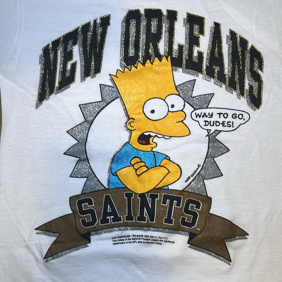 Vintage 90s Bart Simpson + New Orleans Saints NFL Tee Shirt - Picture 2 of 4